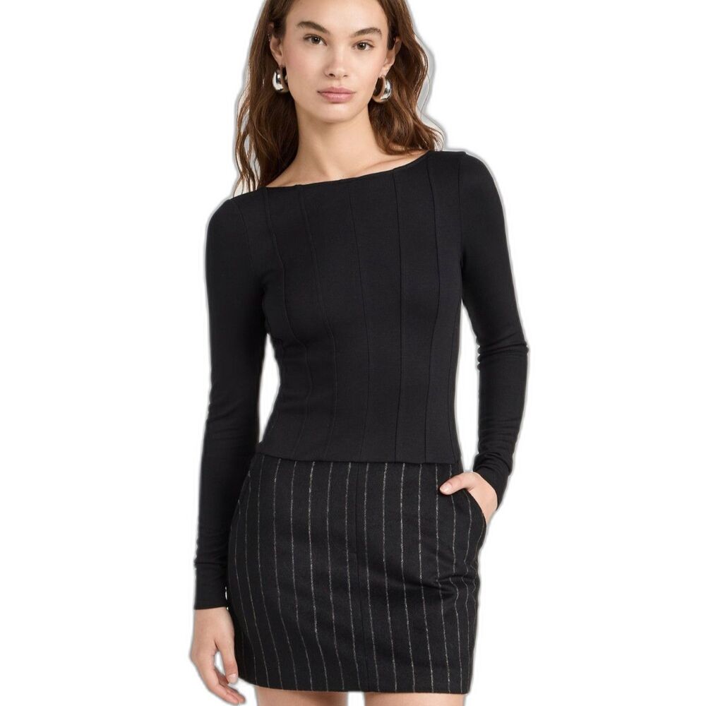 NWT Jason Wu Boat Neck Pinstripe Combo Mini Dress Black Gray Size 6